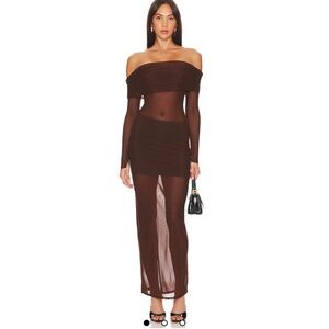 Lovers + Friends Brown Sheer Maxi Dress